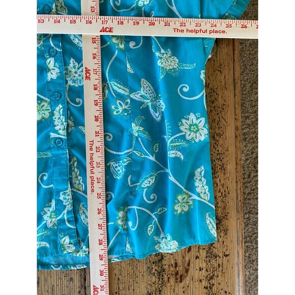 White Stag Womens Plus‎ Teal Bay Floral Butterfly Button-Up Shirt Size 18/20 - Picture 7 of 7